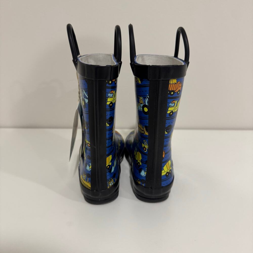 Lone Cone Construction Monster Toddler Boy Rain Boots Blue Pull On Handles Sz 10 - Picture 3 of 9